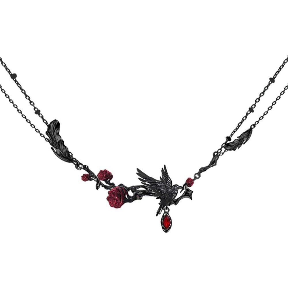 Gothic Necklace Brass Crow Rose Dark Wind Fashion Gift for Women